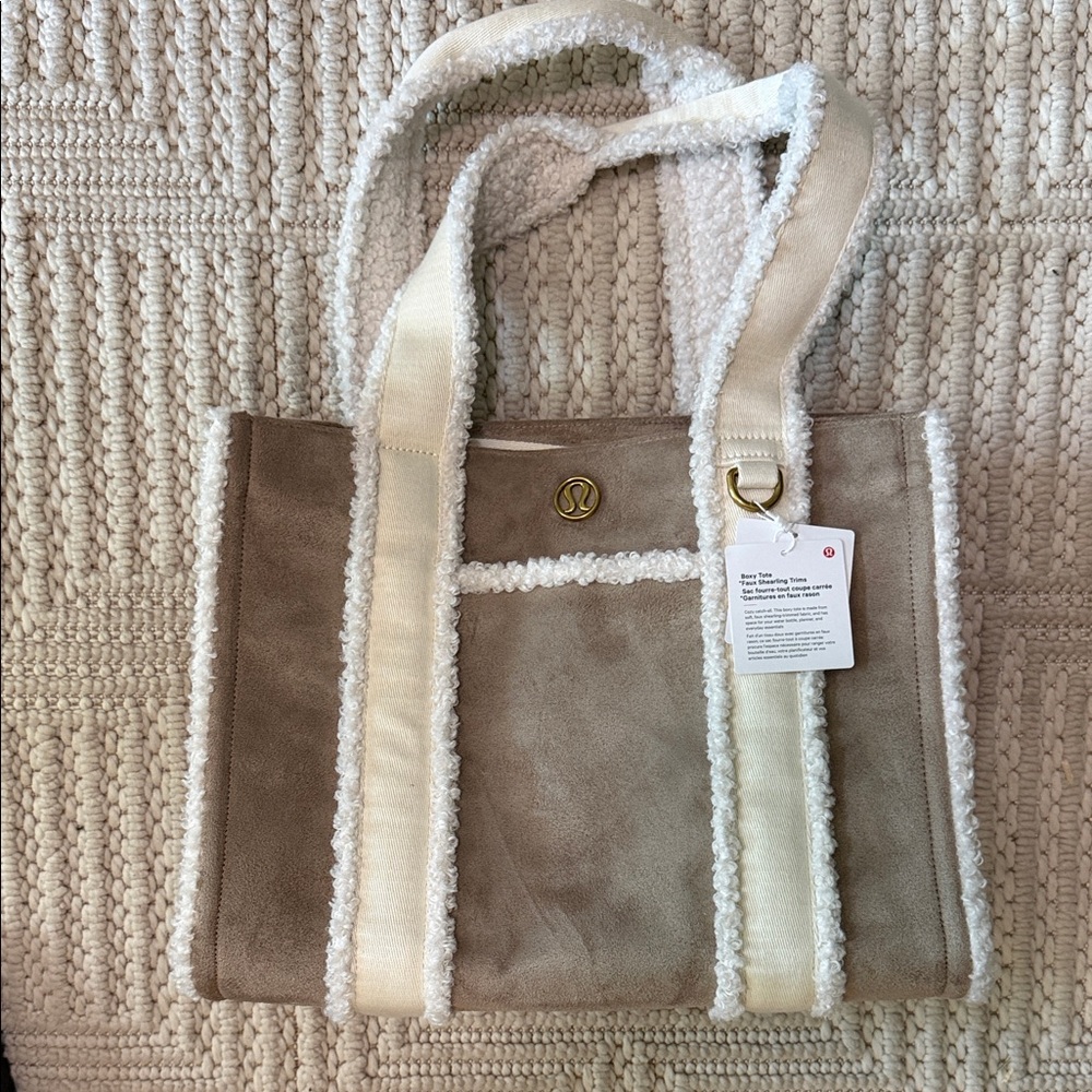 lululemon athletica Taupe Tote with Cream Sherpa Trim
